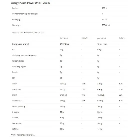 6PAK Nutrition Energy Punch Power Drink | with BCAA & Caffeine