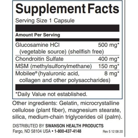 SWANSON Glucosamine, Chondroitin & MSM with Hyaluronic Acid and Collagen