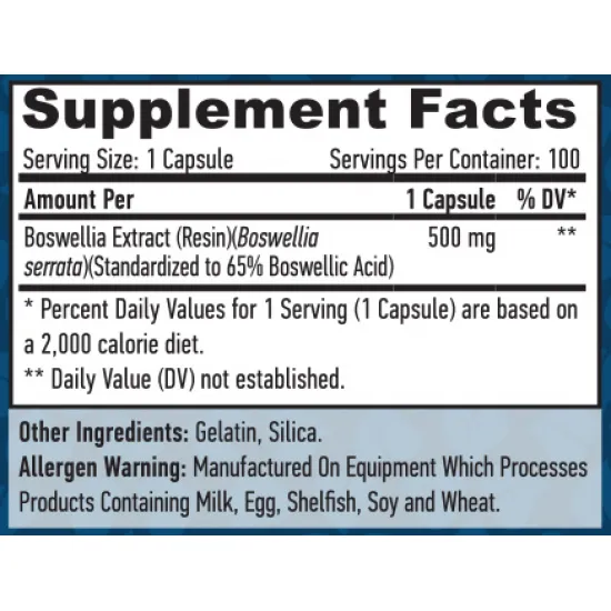 HAYA LABS Boswellia Extract 500 mg / 100 Caps