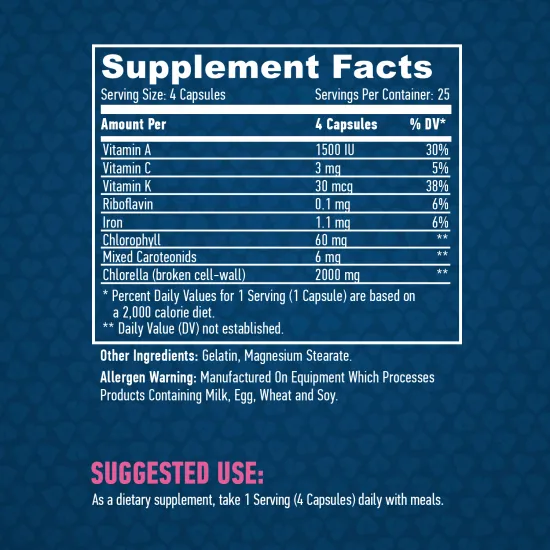 HAYA LABS Broken Cell Wall Chlorella 500 mg / 100 Caps
