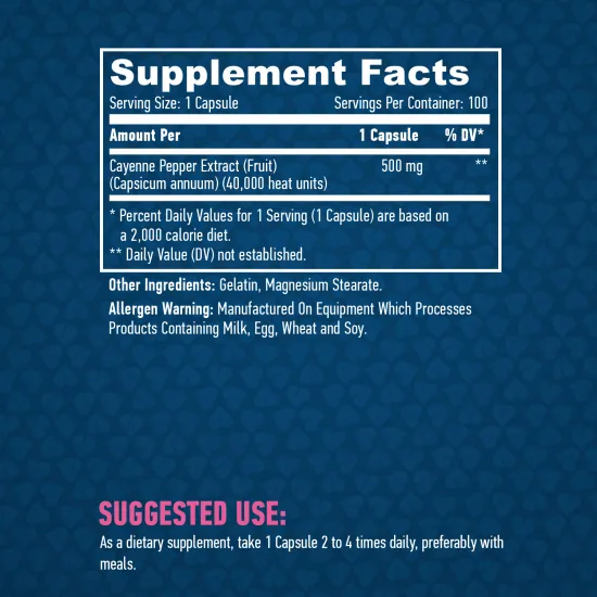 HAYA LABS Cayenne Pepper Extract 40000 SHU / 100 Caps