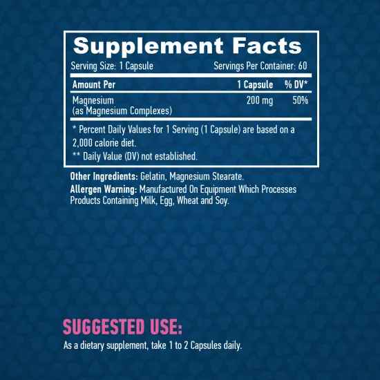 HAYA LABS Chelated Magnesium 200 mg / 60 Caps