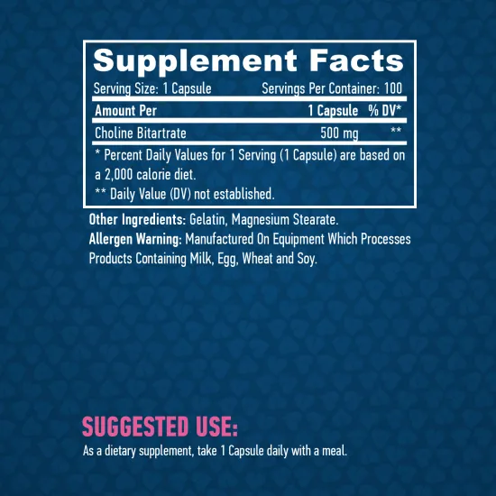HAYA LABS Choline Bitartrate 500 mg / 100 Caps