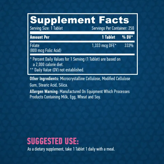 HAYA LABS Folic Acid 800 mcg / 250 Tabs