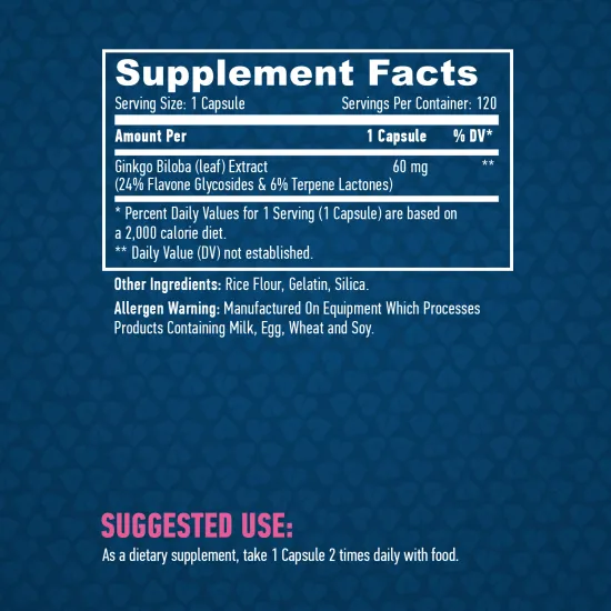 HAYA LABS Ginkgo Biloba 60 mg / 120 Caps