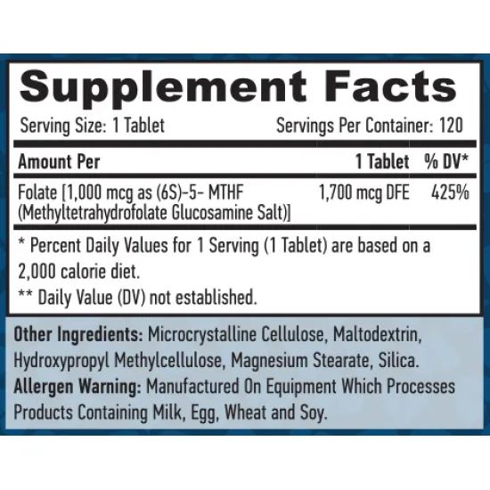 HAYA LABS Methyl Folate 1000 mcg / 120 Тabs