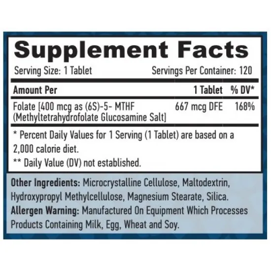HAYA LABS Methyl Folate 400 mcg (5-MTHF) / 120 Tabs