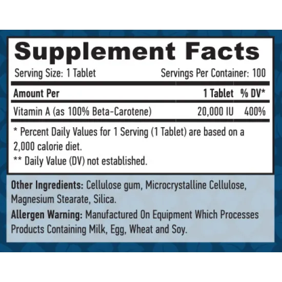 HAYA LABS Natural Beta Carotene 20000 IU / 100 Tabs