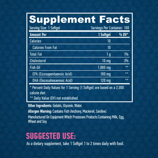 HAYA LABS Omega 3 1000 mg Fish Oil / 100 Softgels