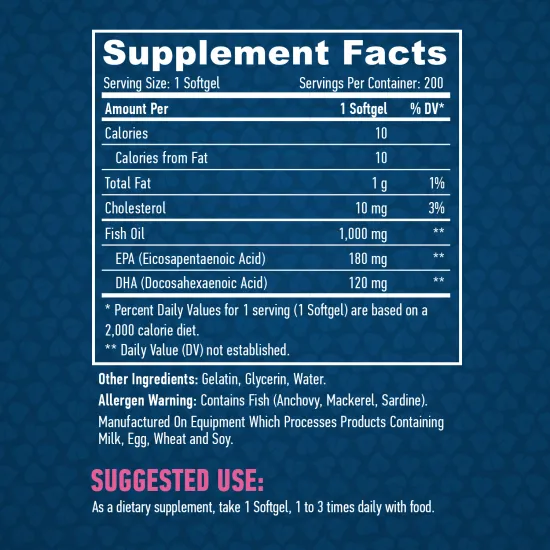 HAYA LABS Omega 3 1000 mg Fish Oil / 200 Softgels