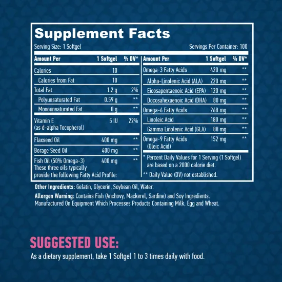 HAYA LABS Omega 3-6-9 1200 mg / 100 Softgels