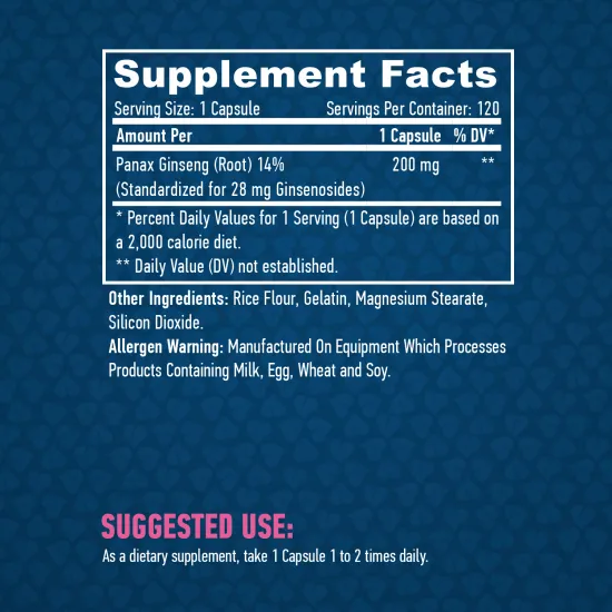 HAYA LABS Panax Ginseng 200 mg / 120 Caps