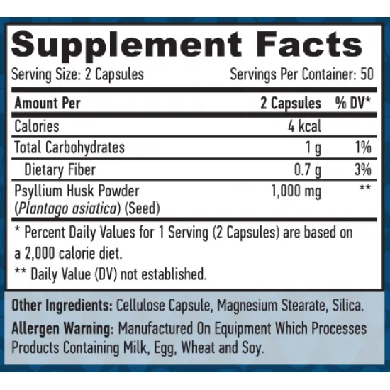 HAYA LABS Psyllium Husk 500 mg / 100 Vcaps