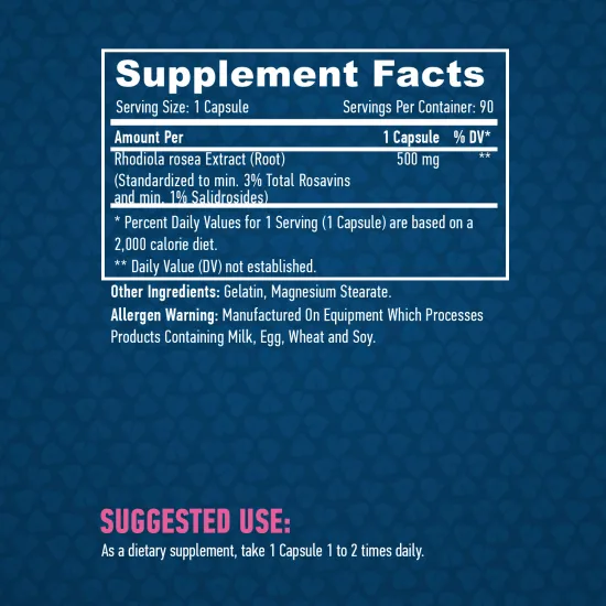 HAYA LABS Rhodiola Rosea Extract 500 mg / 90 Caps
