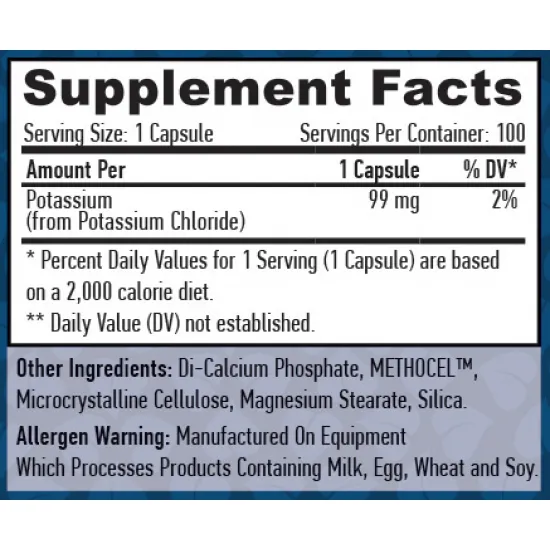 HAYA LABS Sustained Release Potassium 99 mg / 100 Vcaps