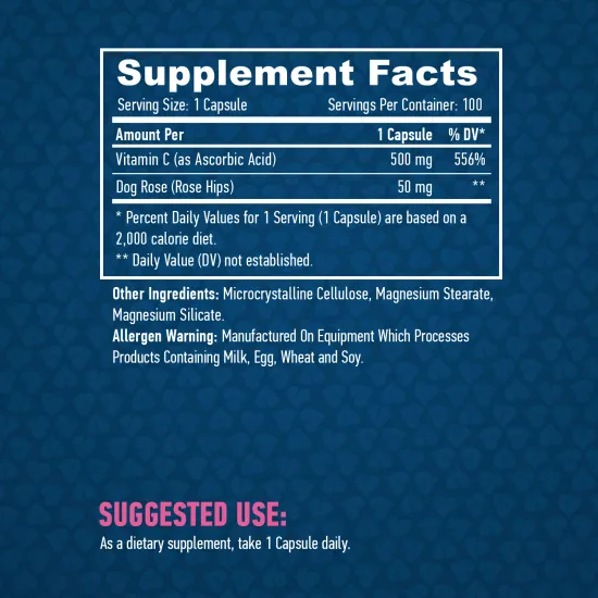 HAYA LABS Vitamin C with Rose Hips 500 mg / 100 Caps