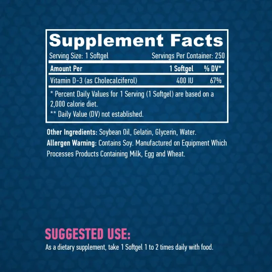 HAYA LABS Vitamin D3 / 400 IU / 100 Softgels