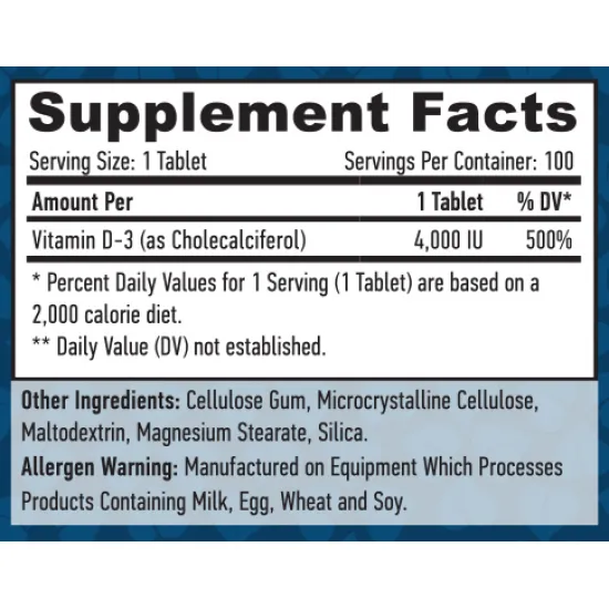 HAYA LABS Vitamin D3 / 4000 IU / 100 Tabs