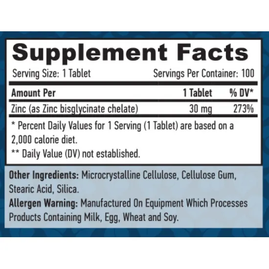 HAYA LABS Zinc Bisglycinate 30 mg / 100 Tabs