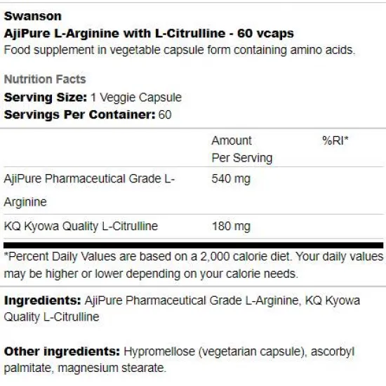 SWANSON AjiPure L-Arginine With L-Citrulline