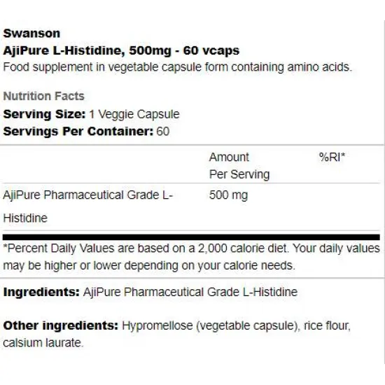 SWANSON AjiPure L-Histidine 500 mg