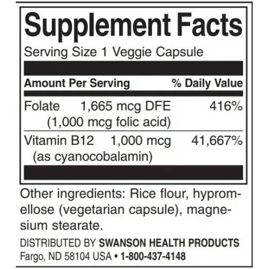 SWANSON Folic Acid & B12