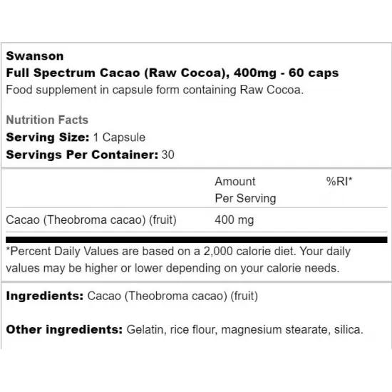 SWANSON Full Spectrum Cacao 400 mg