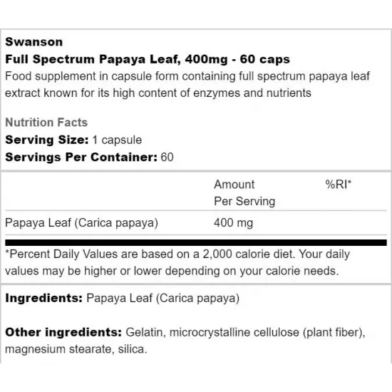 SWANSON Full Spectrum Papaya Leaf 400 mg