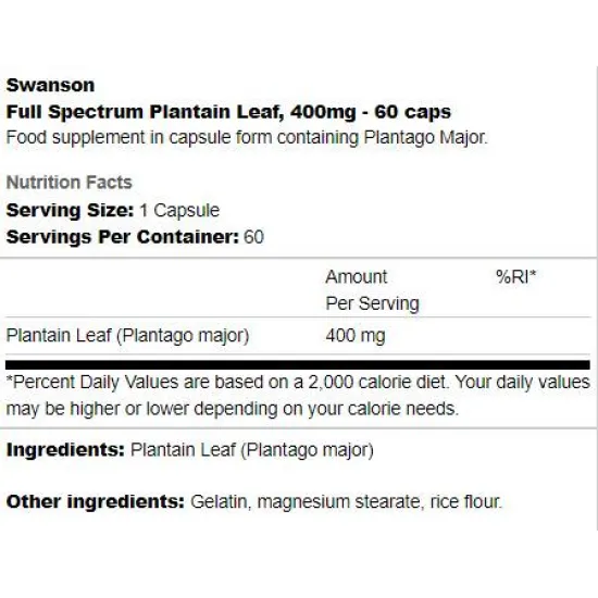SWANSON Full Spectrum Plantain Leaf 400 mg