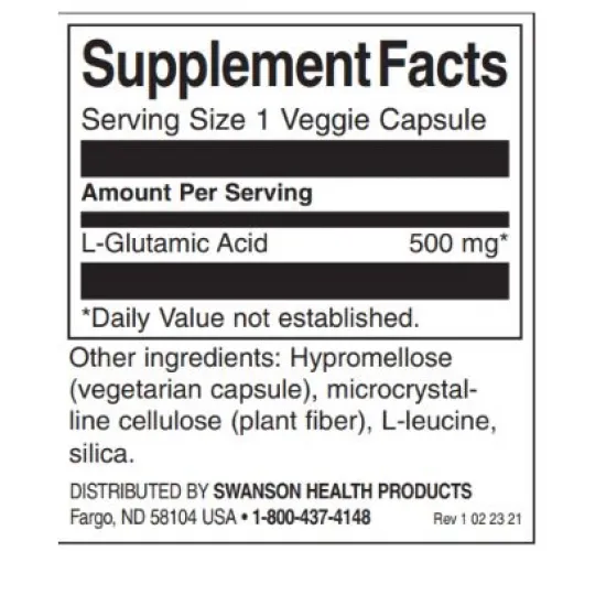 SWANSON Glutamic Acid 500 mg