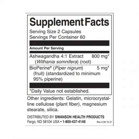SWANSON High Absorption Ashwagandha & Black Pepper, BioPerine