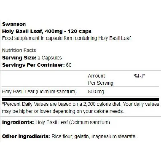 SWANSON Holy Basil Leaf 400 mg