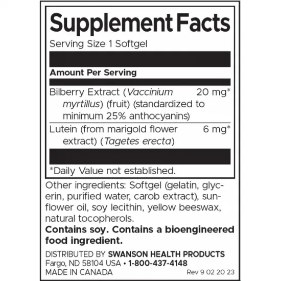 SWANSON Lutein and Bilberry 26 mg